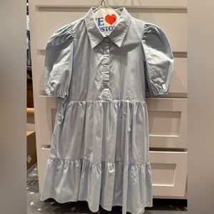 TCEC Light Blue Puff Sleeve Tiered Shirt Dress